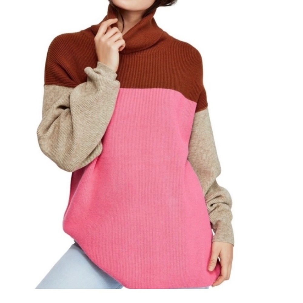 Free People Softly Structured Colorblock Turtleneck Sweater Oversized